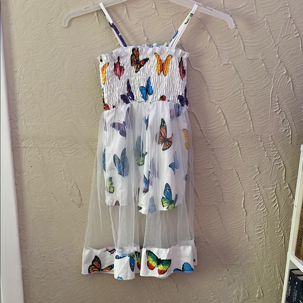 Butterfly Print Dress with Tulle Overlay